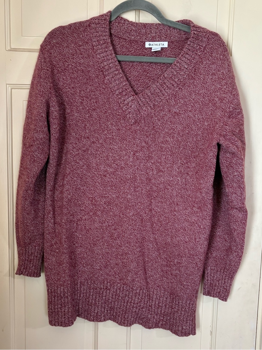 Athleta Vital V-Neck Tunic ~ Size M Wool/ Cashmere Red Soft Luxury Comfort